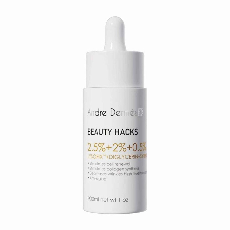 Beauty Hacks 2.5 Percent Lysofix Plus 2 Percent Diglycerin Plus 0.5 Percent Sytenola Serum Size: 30ml Weight: 0.50KG