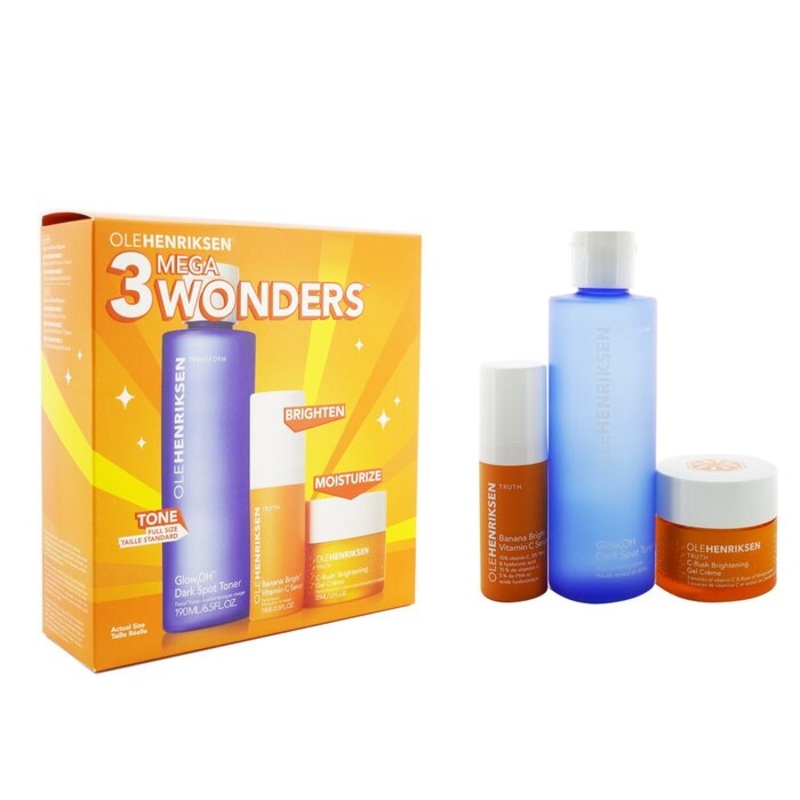 3 Mega Wonders Set: Banana Bright Vitamin C Serum 15ml + Glow2oh Dark Spot Toner 190ml + C-rush Brightening Gel Crme 35ml - 3pcs