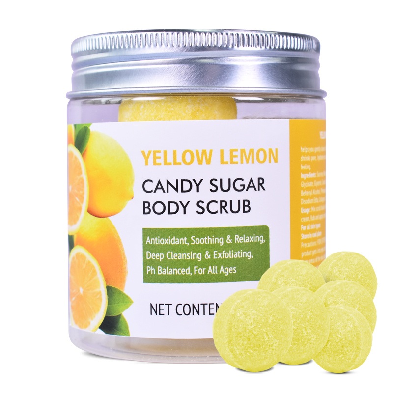 Yellow Lemon Skin Smooth Candy Scrub Balls Exfoliating Cube Sugar Body Scrubs Private Logo
