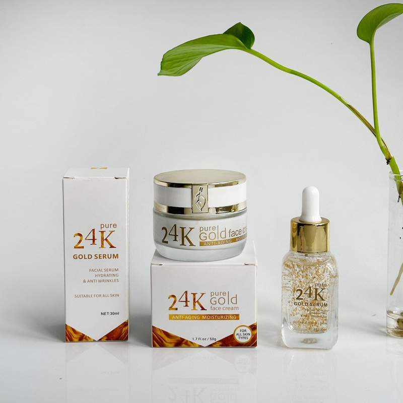 Wholesale Price Organic Vegan Skin Care Brightening Face 24K Gold Anti-Aging and Wrinkle Repair Moisturizing Cream Serum Skincare Facial Set
