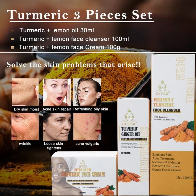 Wholesale Turmeric Whitening Skincare Three Piece Set Acne Treament Face Cream