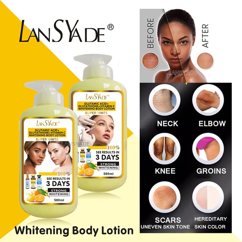 500ml Vegan Glutathione Body Skin Care Cream Dark Spot Removal Moisturizing Vitamin C Whitening Body Lotion for Black Skin