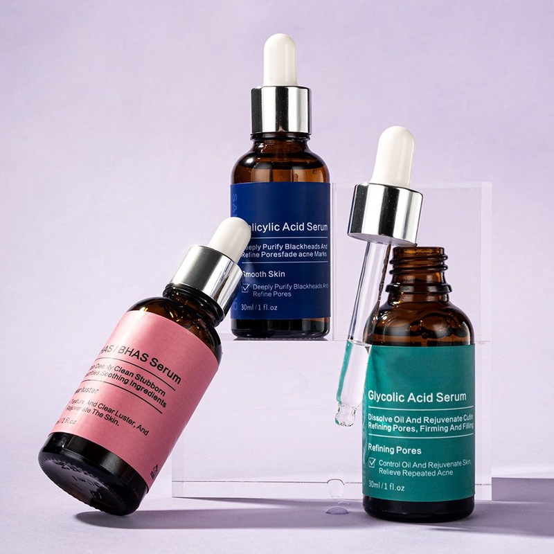Wholesale Private Label Salicylic Glycolic Acid Ahas Bhas Deeply Purify Blackheads Smooth Skin Refining Pores Firming Serum