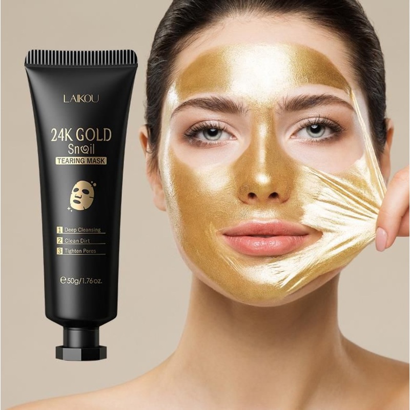 24K Gold Snail Tearing Mask Deep Cleaning Moisturizing Oil Controlling Blackhead Removing Pore Tightening Face Cream Mask