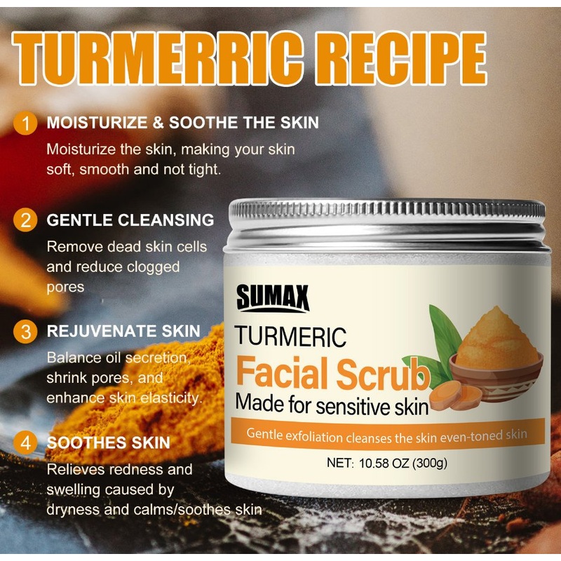 100% Pure Natural Body, Whitening Gently Exfoliating Smoother Exfoliante Watermelon Aloe Vara Tee Treoil Tumeric Body Face Scrub 300g