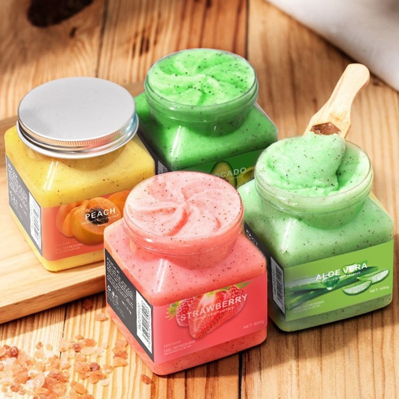 500g Natural Strawberry Coconut Aloe Vera Deep Cleansing Exfoliation Whitening Body Scrub for Sugar Face Body Scrub