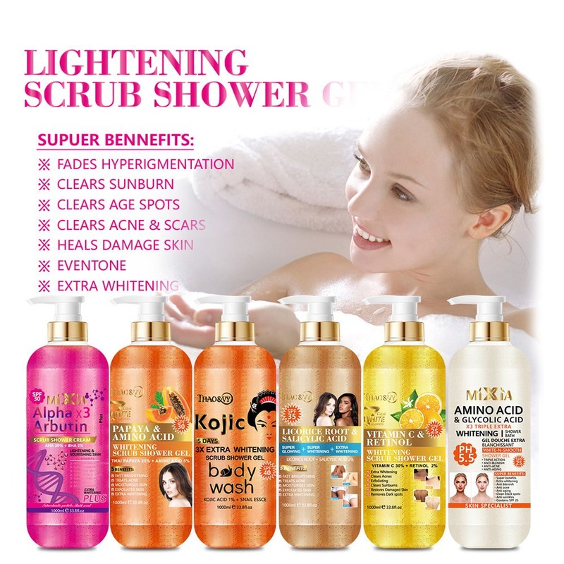 Wholesale 1000ml Scrub Rich Foam Shower Gel Lavender Lemon Kojic Acid Turmeric Moisturizing Cleasning Body Wash