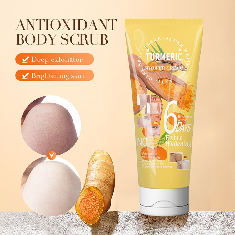 180g Turmeric Facial Scrub with Shea Butter Vitamin E Herbs Fragrant Mud Form Exfoliating Moisturizing Softening Skin OEM Supply