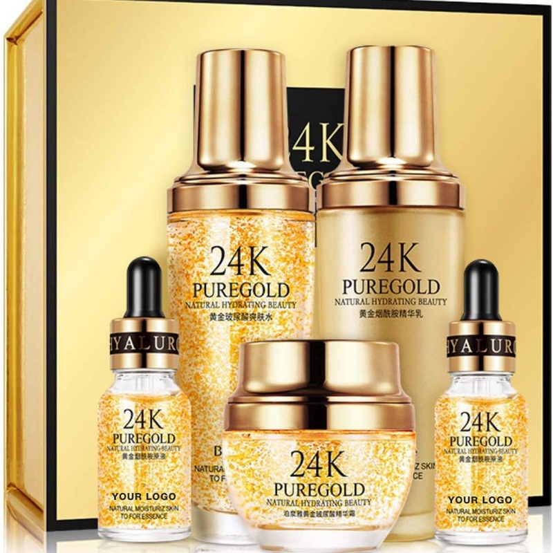 Anti Aging Moisturizing Toner Custom Logo 24K Gold Facial Serum Lotion Face Cream Set