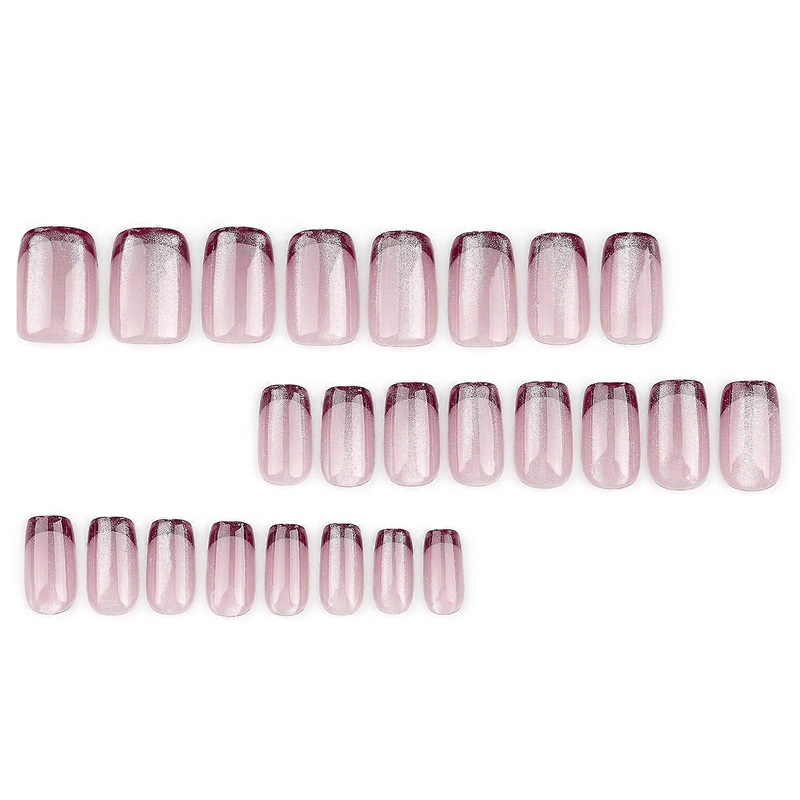 French Pink Cat Eye Press on Nails Ultra-flexible Long Lasting Fake Nails for Stage Performance Wear