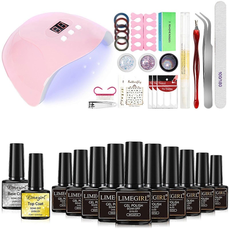 10 Pcs Gel Nail Polish Set Manicure Tools Uv Led Nail Dryer Lamp All In One Gel Nail Art