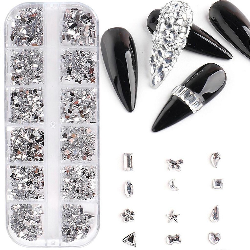 12 Grids 3D Nail Jewelry Nail Art Studs Shiny Diamond Crystal Gems Rhinestones