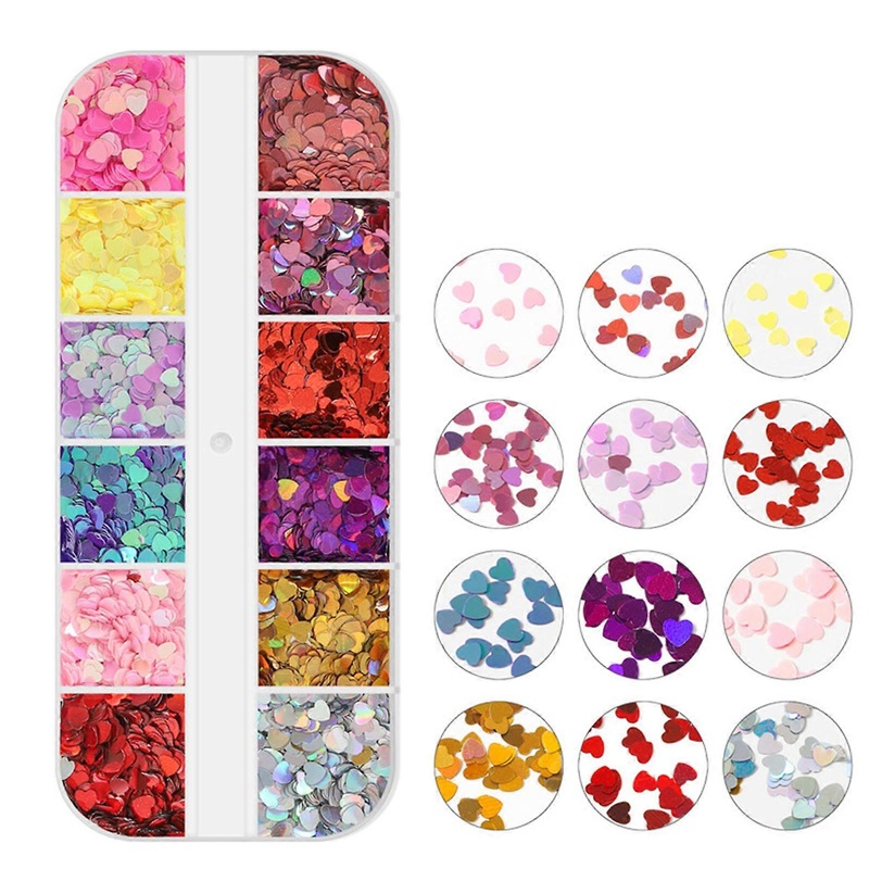 12 Grids Heart Nail Sequins 3D Holographic Lips Nail Sequins Confetti Glitter