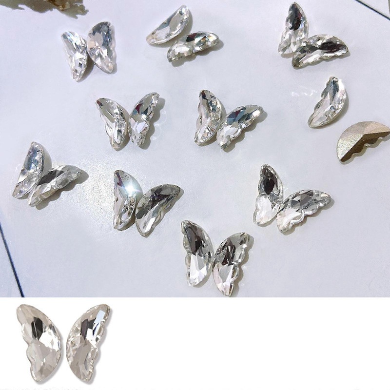 20Pcs Crystal for Butterfly 3D Nail Art Charm Flat Base Manicure Steric Design