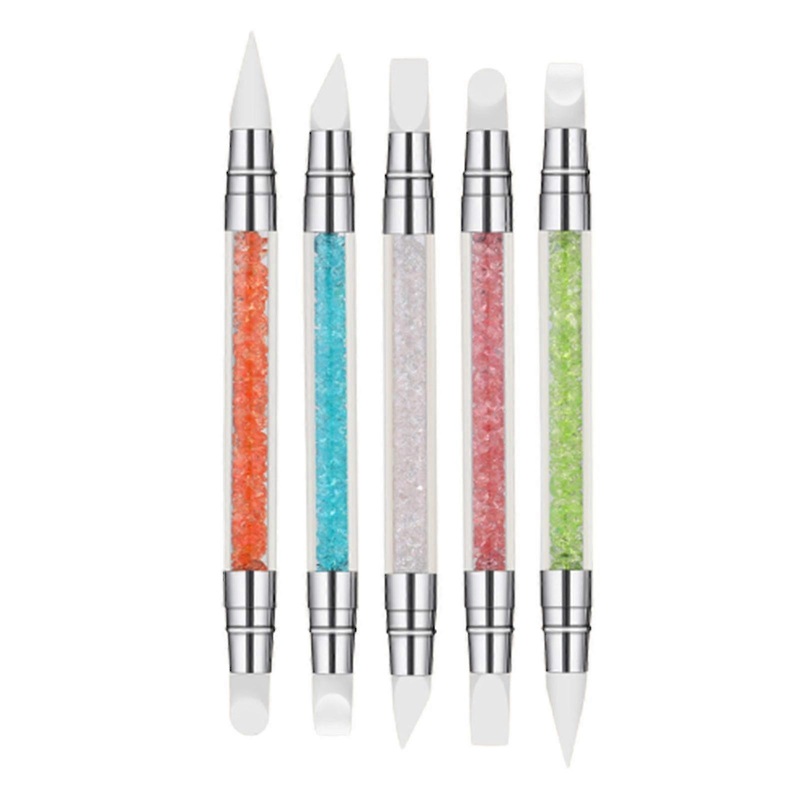 5pcs Silicone Nail Art Acrylic Pen 3d Rhinestones Acrylic Nail Brushes Engraving Pen For Design Nail Foil Carving Drawing