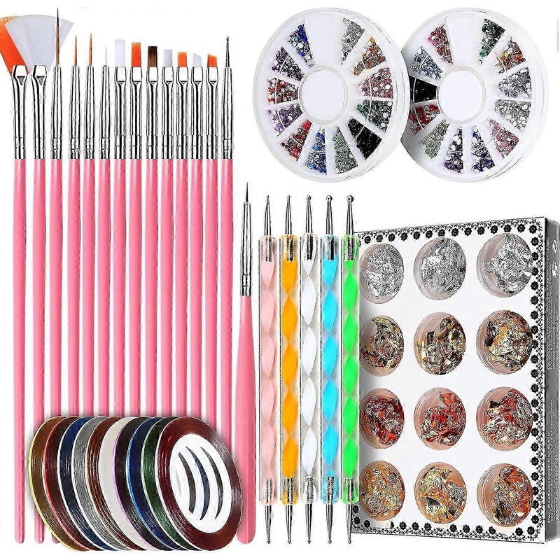 Nail Art Brushes Set with Nail Gems, Nail Art Kit Tools with Nail Art Pens Nail Dotting Tool for Teenage Girls