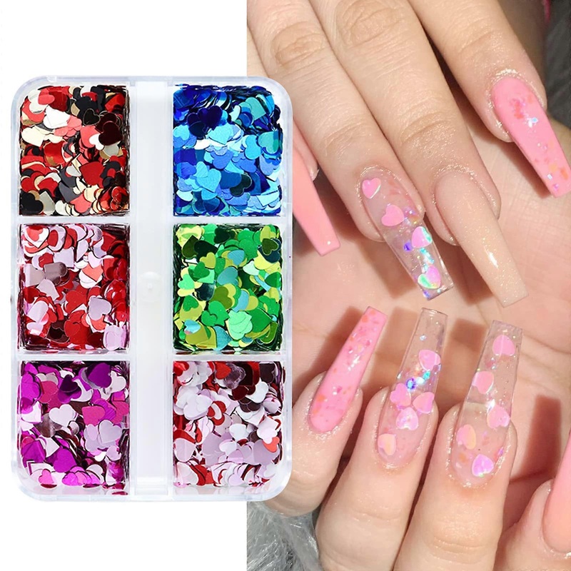 Valentines Day Heart Love Nail Art Glitter Flake, Nail Foil Nail Art Sequins Multicolor Nail Supplies Nail Art Design Decoration Accessories