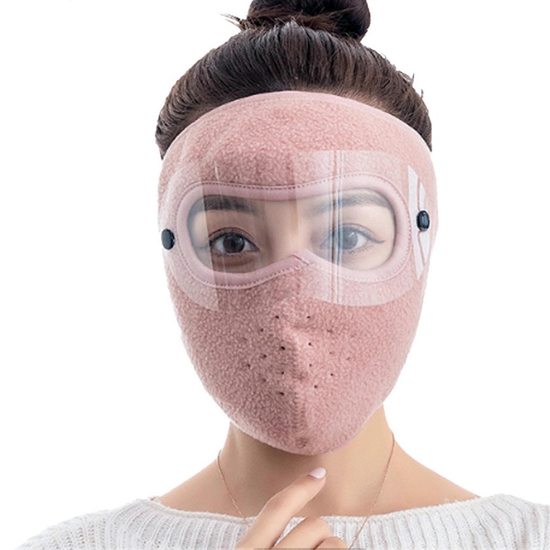 Winter Fleece Cycling Full Face Mask,Warm Fleece Face Mask with Clear Eye Protective Film Adjustable Full Face Cover Windproof Ski Cycling Mask