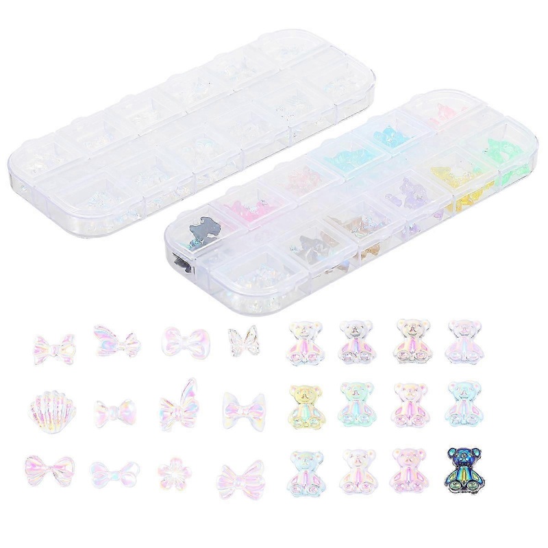 120 Pcs Nail Diamonds Rhinestones Resin Bears Nail Charms Resin Butterflies Nail Charms Nail Art Beads