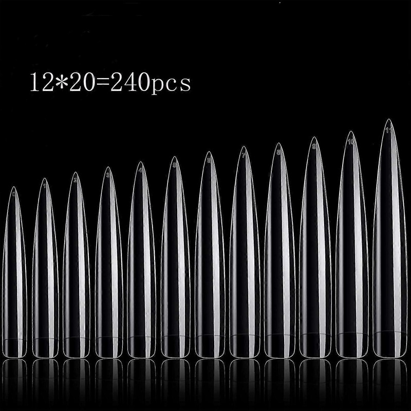 120 Pcs Oval Stiletto Nail Tips - Long Clear Half Cover False Nail Art Tips