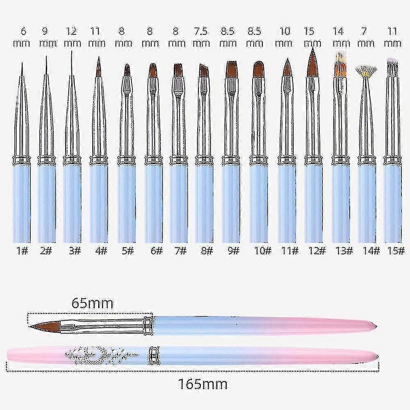15pcs Nail Art Brushes Set - Colorful Detail Painting Tools