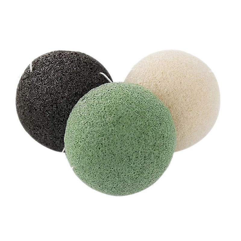 3pcs Round Shaped Konjac Sponges Wash Face Flutter Natural Facial Care Sponges Wash Cleansing  Sponge Puffs (Black + Green + White)