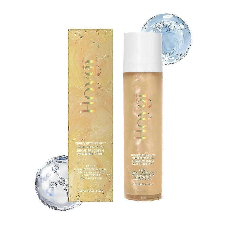 Sheer Setting Mist Sunscreen SPF 50, Broad Spectrum Shimmering Body Oil Mist, Hydrating Makeup-Friendly Glow Spray for Face & Body, Reef-Safe