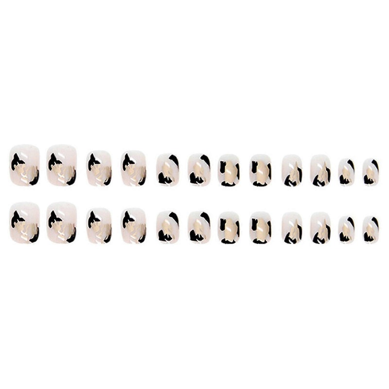 Wearable Press-on False Nails Gold Foil Design Detachable Short Nails Stickers For Women Nails Decor