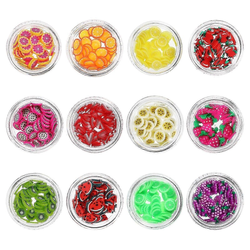 12 Boxes Fruit Nail Art Slices Nail Decorations Polymer Clay Fruit Slices for Nail Art (Random Style)