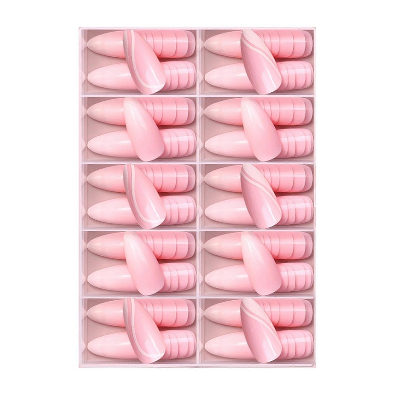 120 Pcs Lines Full Cover Stick on Nails Artificial Nails Simple False Nails Detachable Press On Nails for Woman Girls