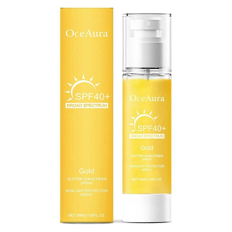 Golden Glitter Sunscreen Spray SPF 40 for Face & Body, Shimmering Broad Spectrum Sun Protection Spray
