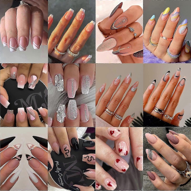 12 Packs (288 Pcs) Press-on Nails with Glue, Almond and Square Shape for Women