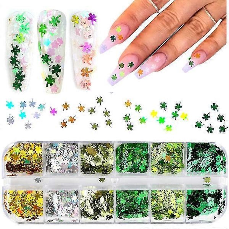 Shamrock Nail Art Sticker Decals Nail Glitter St. Patrick's Day Clover Shiny 3d Nail Art Supplies