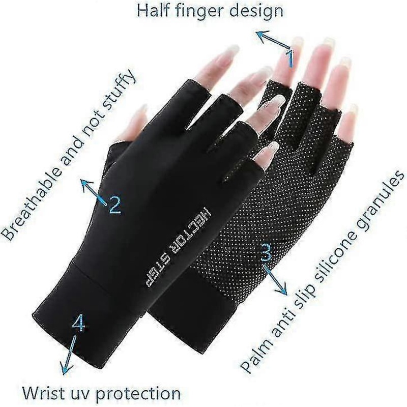 Sunscreen Gloves For Women's Half Finger Nail Art, Uv Resistant, Thin Style For Cycling, Summer Ice Silk Exposed Finger Gloves New Hjhl