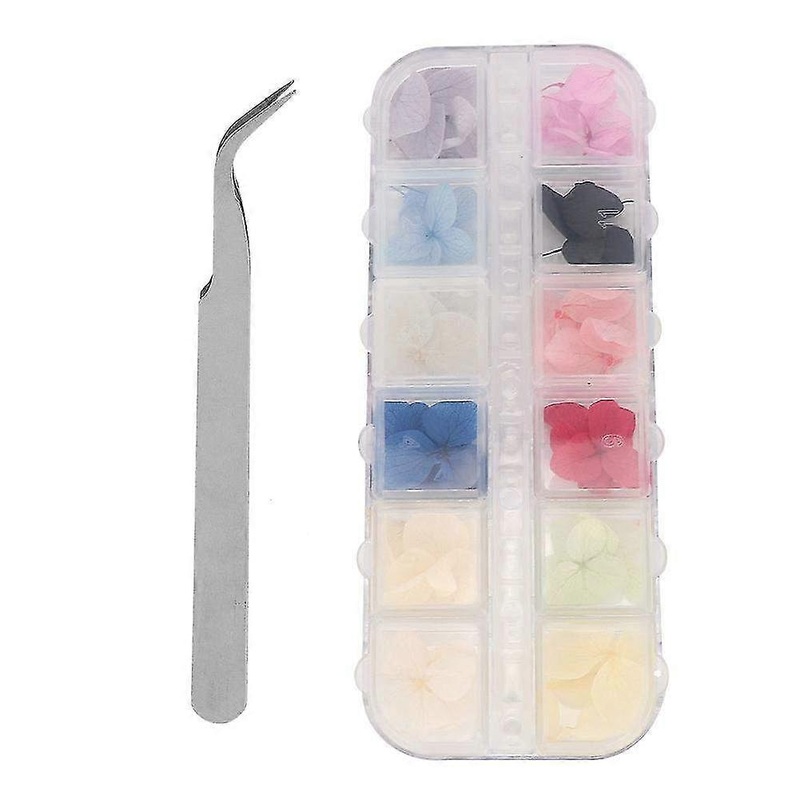 12 Colors Real Dried Flower Nail Art Set with Tweezers - DIY Decoration for Stunning Nail Designs & Creative Nail Art