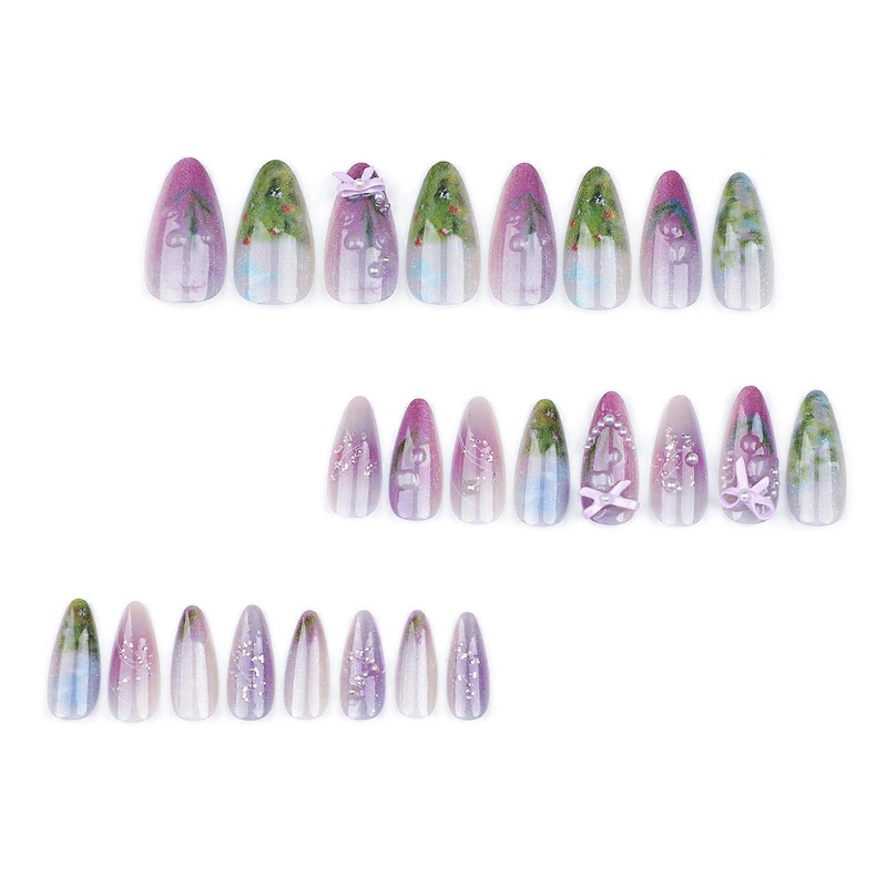 Purple Press on Nails with Floral Printed Chip-Proof Smudge-Proof Fake Nails