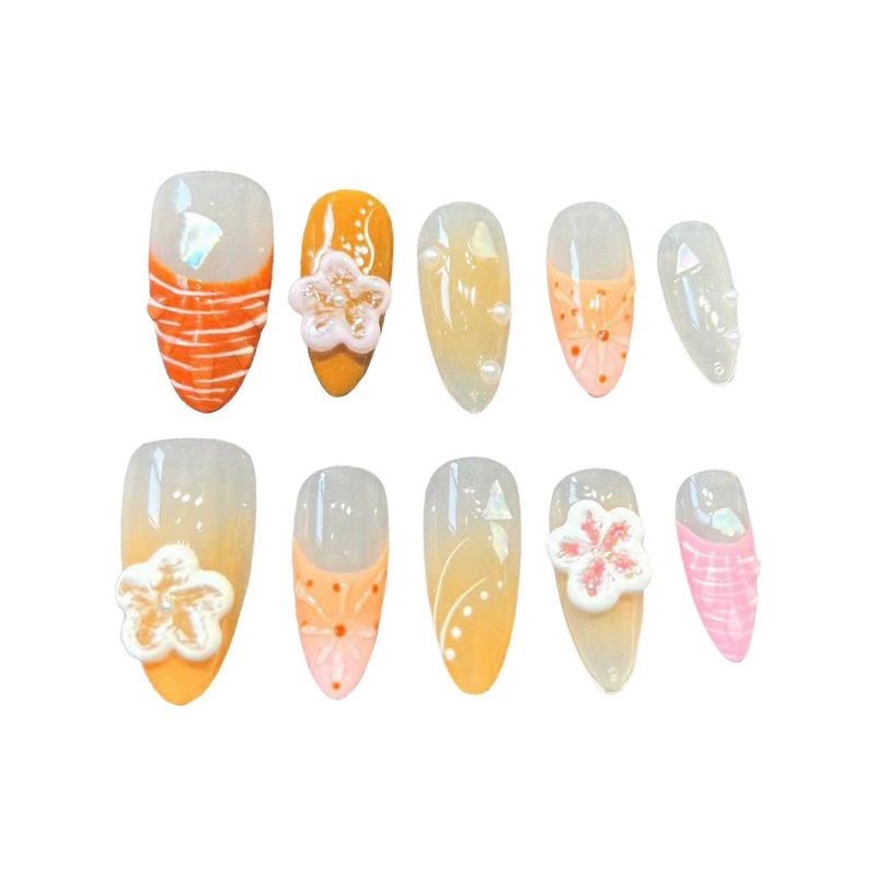 Short Almonds French False Nails Long Lasting Use Cute Pattern False Nails