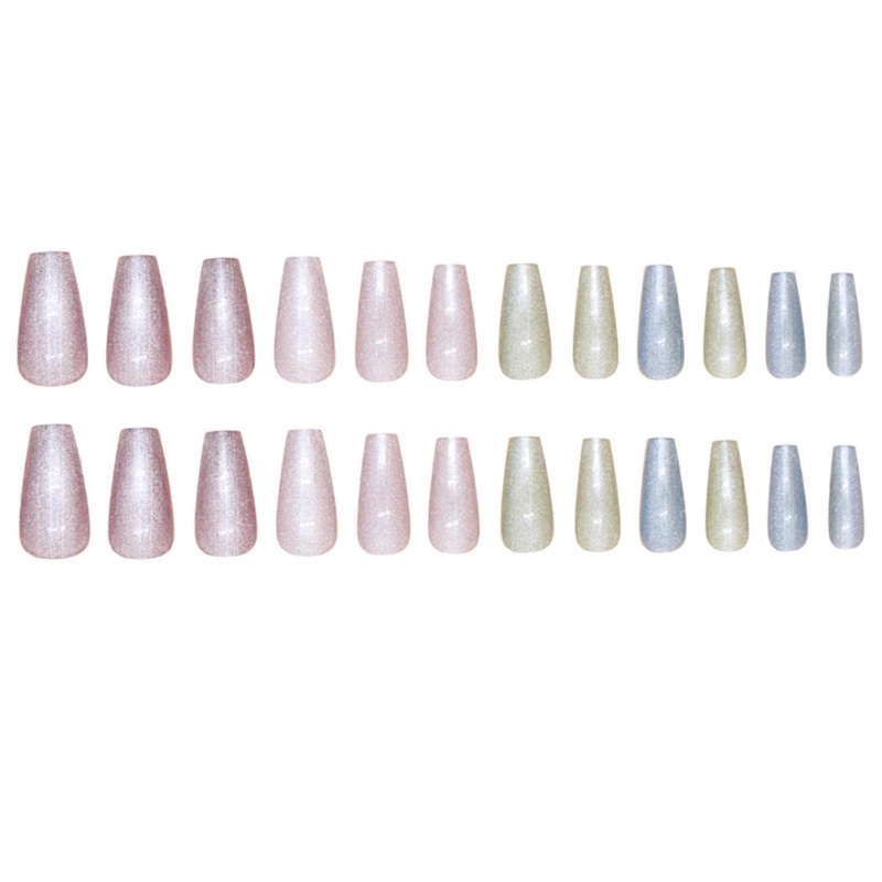 Vertical Stripe Fake Nails with Glitter Lightweight and Easy to Stick Fake Nail