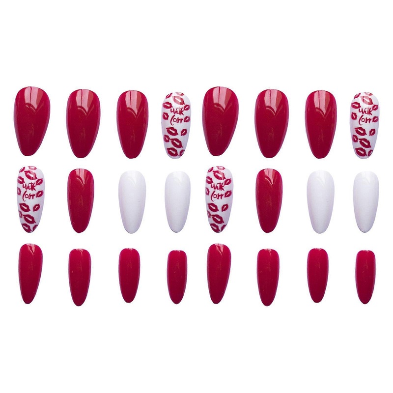 Women Almond Press on Nails Red Glossy Almond Fake Nails