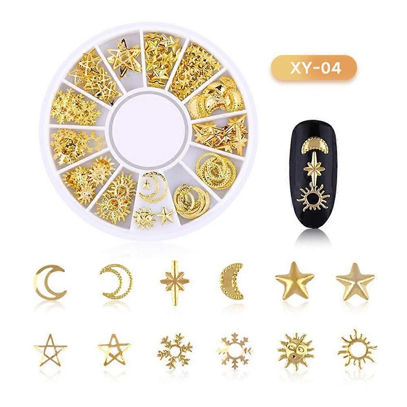 1 Boxes Nail Art Rhinestones, 3D Nail Art Decorations, Mix Size Nail Beads Glitter Rhinestones Gold Metal Hollow Rivet Nail-Starry Sky