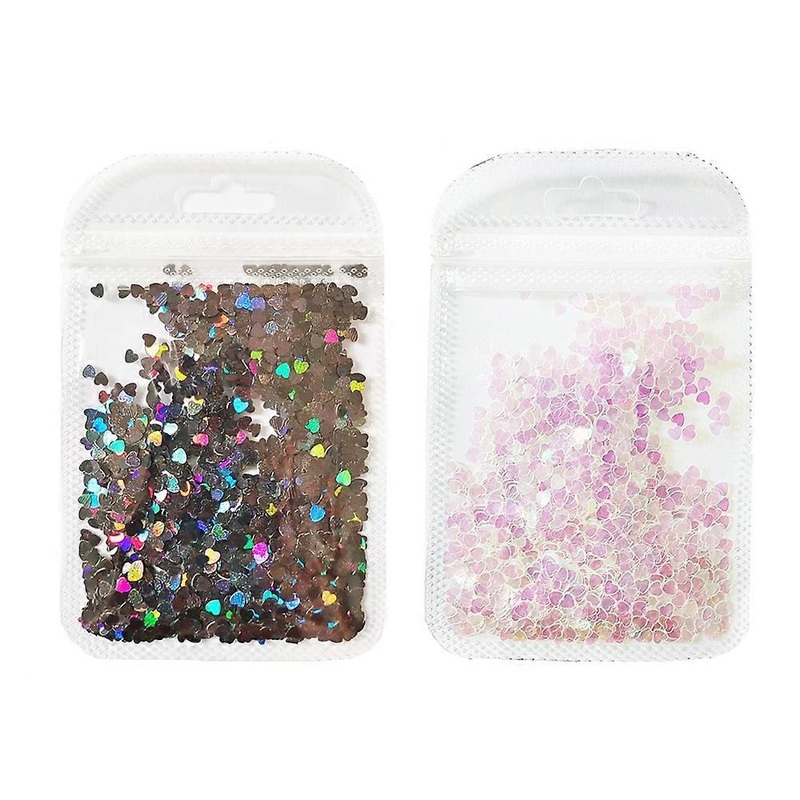2 Bags Heart Nail Art Decals Heart Nail Glitter Flakes Shining Sequin For Diy Nail Art Decorations-Style3