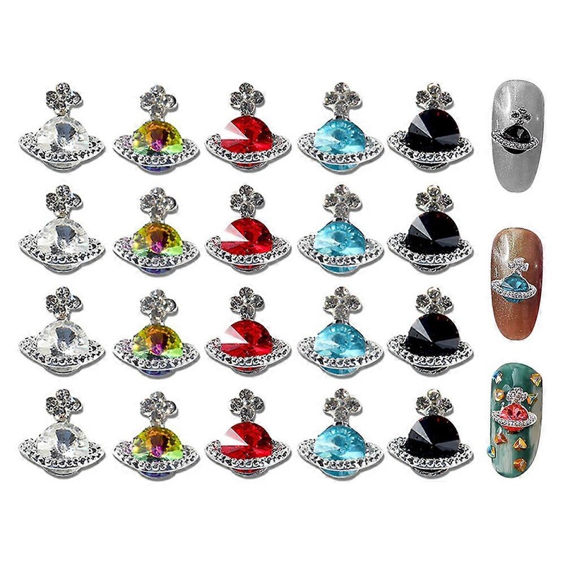 20 Pcs 3D Nail Rhinestones,Planet Nail Charms Shiny Saturn Shape Nail Art Nail Ornament-Style3
