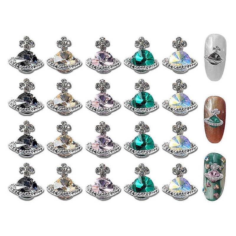 20 Pcs 3D Nail Rhinestones,Planet Nail Charms Shiny Saturn Shape Nail Art Nail Ornament-Style4