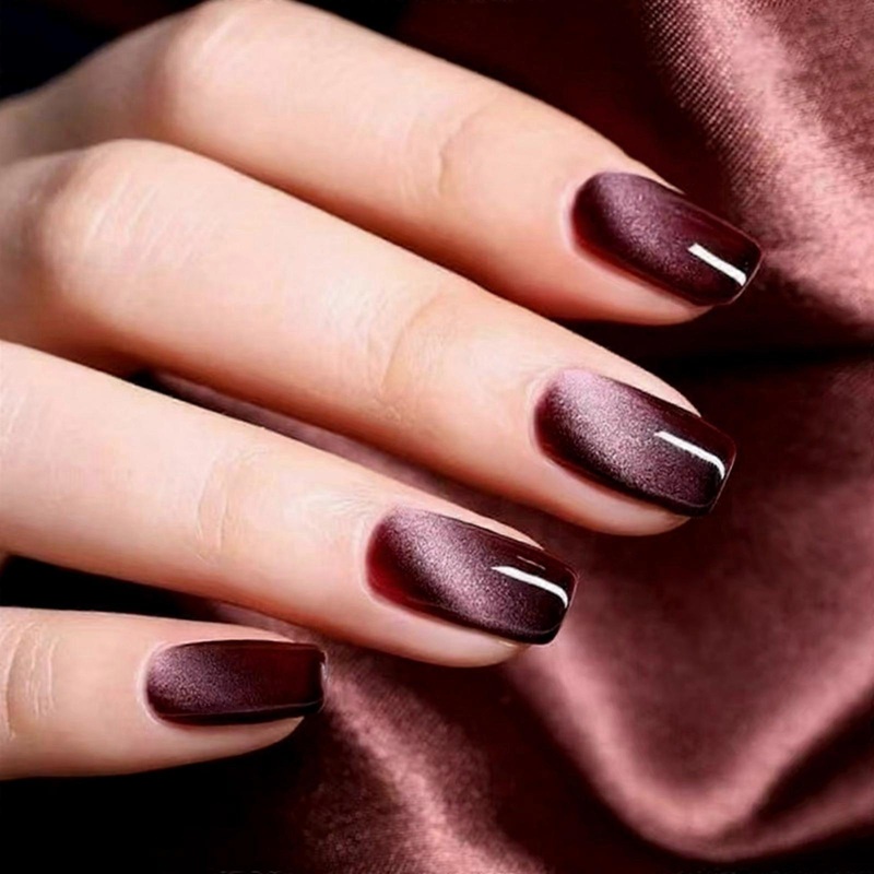 24 Pcs Elegant Full Cover Stick on Nail Medium Length False Nail Reusable Press On Nail Cats Eye Artificial Nail