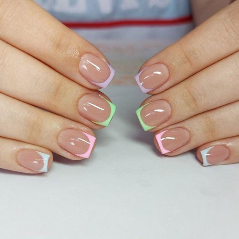 Short Square Nail Tips Fake Nail Glues On Nail Stick On Nail Press On Nail Artificial False Nail for Womens and Girls