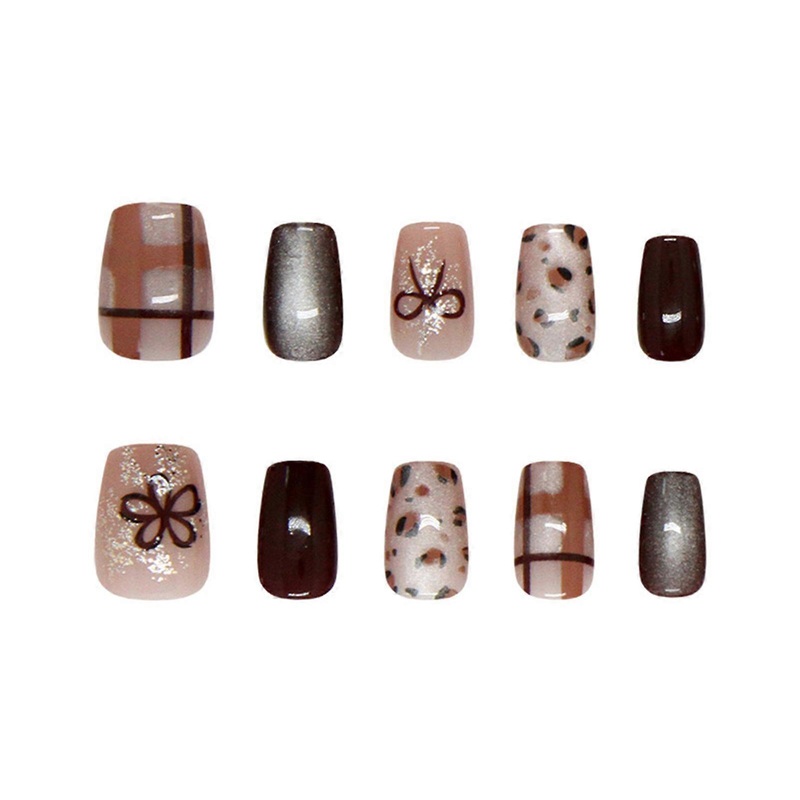 Short Square Press On Nails Charming Cute Bowknot Decor False Nail Tips