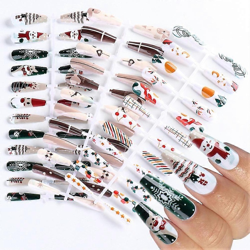 24 Pcs Christmas Painted Acrylic Fake Nails Full Cover 17x7.5cm