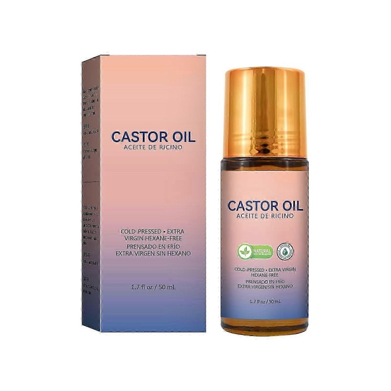 Organic Golden Castor Oil Roll-On with Rose Quartz | 100% Pure for Skin, Brows & Lashes and less mess Castor Oil Packs | Hexane-Free | Cold-Pressed 60