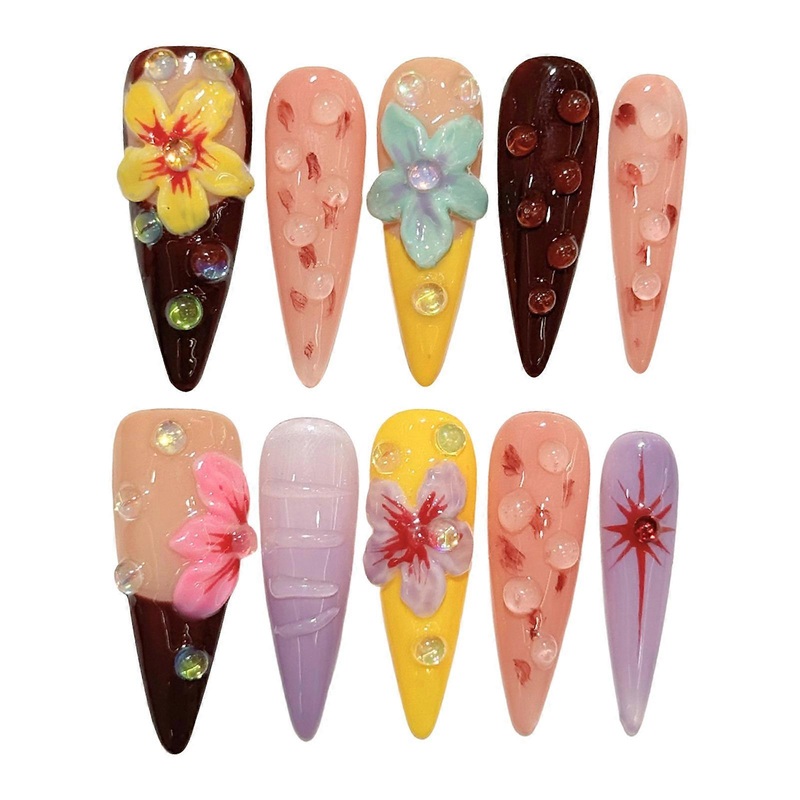Women Long Press on Nails Kit Dopamine Goth Press On Nails