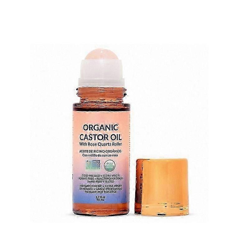 Organic Golden Castor Oil Roll-On with Rose Quartz Roller - 100% Pure and Hexane-Free 50ml